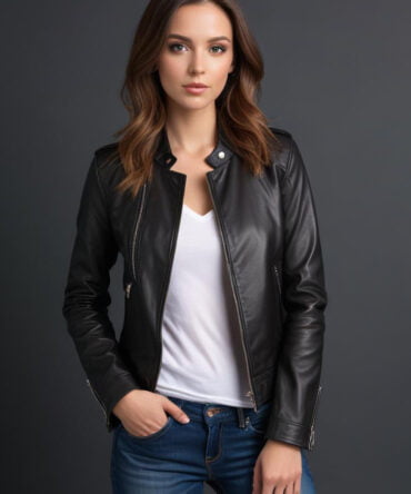 ladies leather bomber jacket