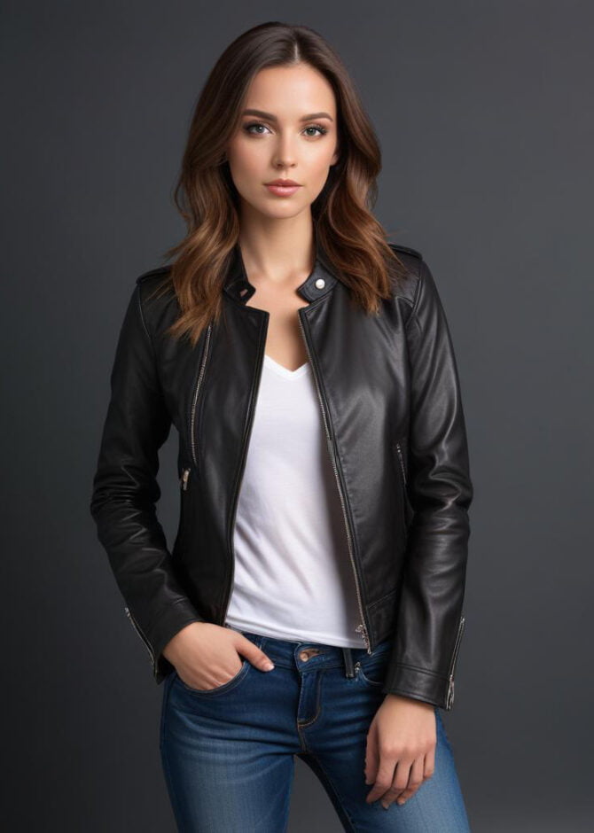 ladies leather bomber jacket